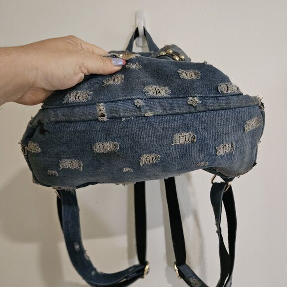 Unique Stunning Backpack. Distressed Soft Denim. Patches. Embroidery Bling Euc - Picture 6 of 13